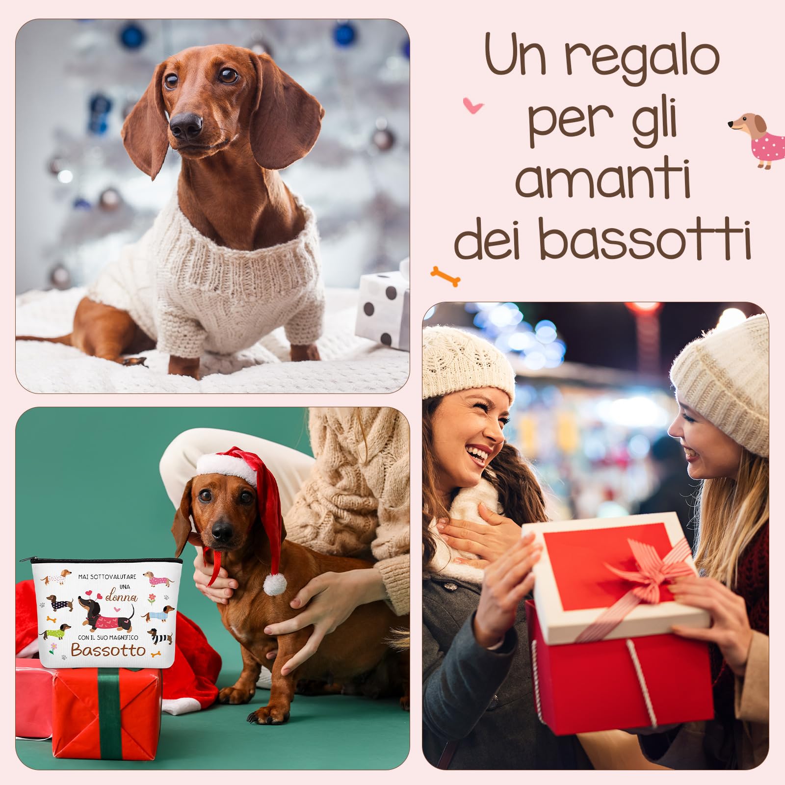 Xuniea Set Regalo Bassotto per Donna Borsa per Cosmetici con Cerniera di Bassotto Multifunzionale Grande Capacità Portachiavi Ideale per Viaggio Compleanno Natale Amica Fidanzata