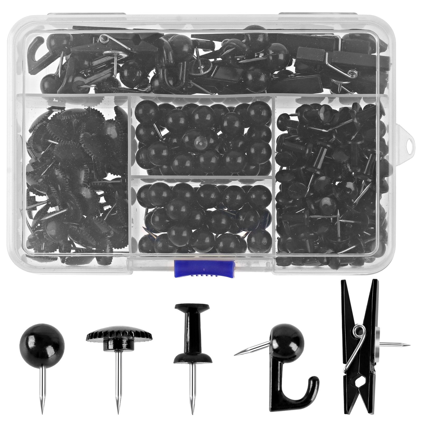 Utron 235 Pieces Clear Push Pins Thumb Pins Push Pins for Bulletin Board Cork Board Black Thumb Pins (5 Styles)
