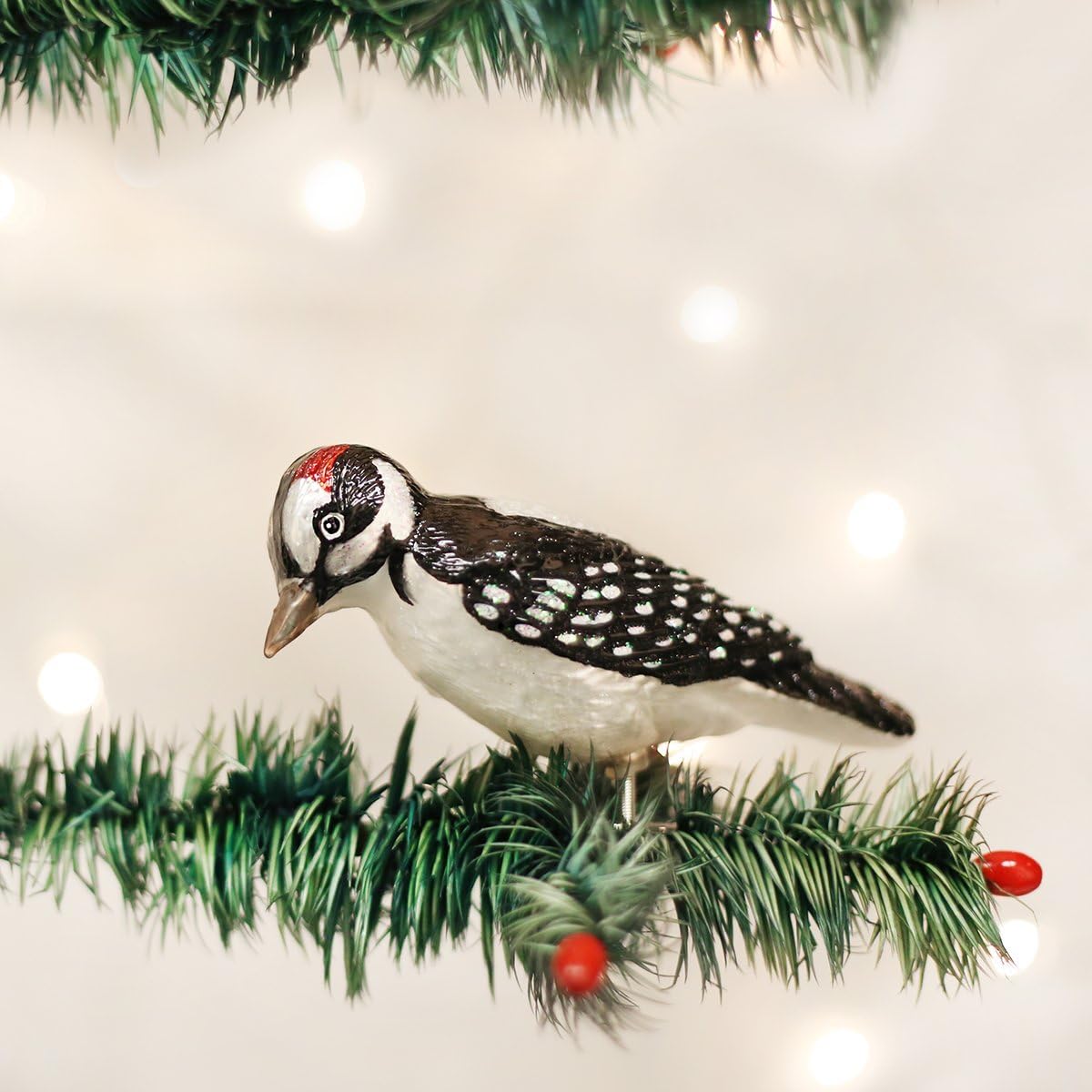 Old World Christmas Clip-On Hairy Woodpecker Glass Blown Ornament for Christmas Tree, Handcrafted Holiday Decoration, Bird Watcher Clip Collection - Image 2