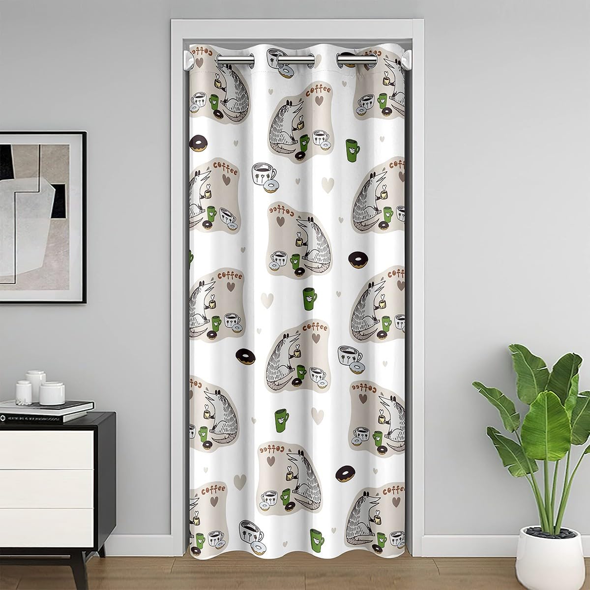Opossums Door Curtain for Doorway Privacy 132x203cm Kids Coffee 30%-50% Room Darkening Blackout Insulated Thermal Curtain Cartoon Animal Window Treatments Kawaii Cute
