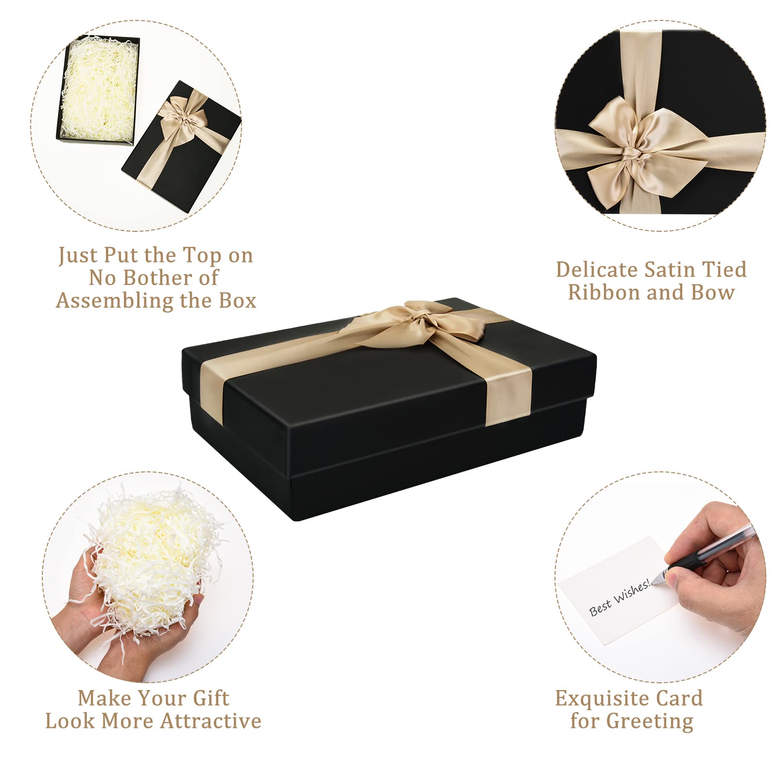 Boîte Cadeau Noire 23x23x18cm Avec Ruban - Coffret Emballage Cadeau Élégant Et Réutilisable