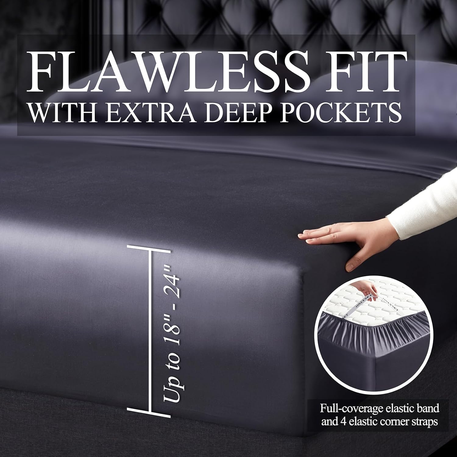 18-24 Inch Extra Deep Pocket King Size Sheets Set, 100% Viscose Derived from Bamboo Sheets King Size Bed Sheets, 4Pcs Soft Charcoal Cooling Sheets for Hot Sleepers