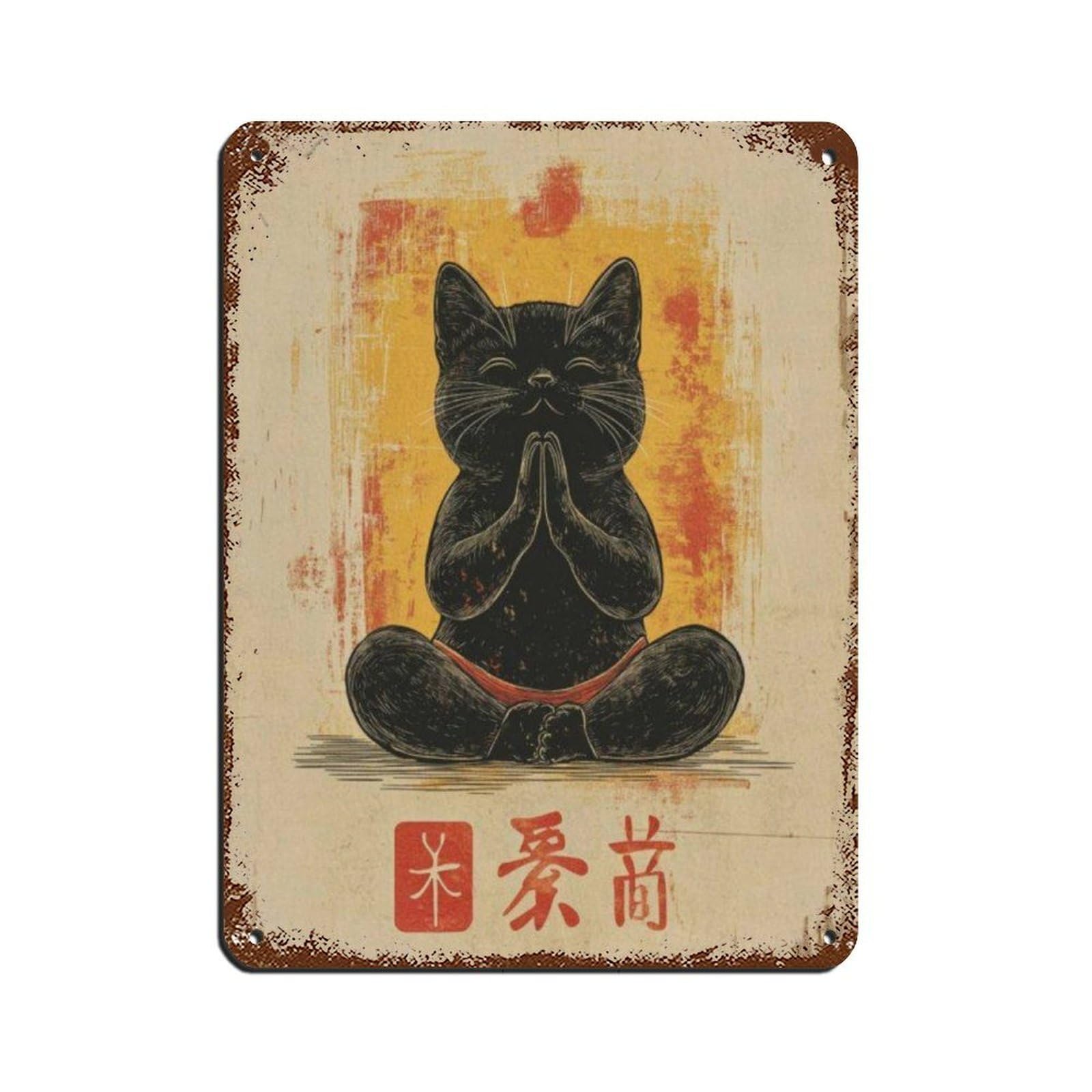 Meditation Cat Poster, Tin Sign Vintage Metal Pub Club Cafe Bar Home Wall Art Decoration Poster Retro 12x16inch(30x40cm)