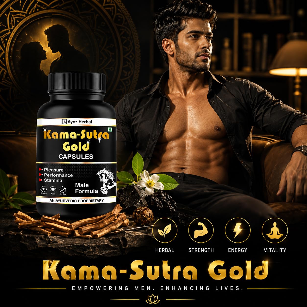 Original Kamasutra Gold Power Ayurvedic Tablets for Man Extra Time | Ling Booster Ayurvedic Medicine for Men Lamba Mota, Male Health, Long-Lasting Timing (60 Capsules) — Amazon image 7