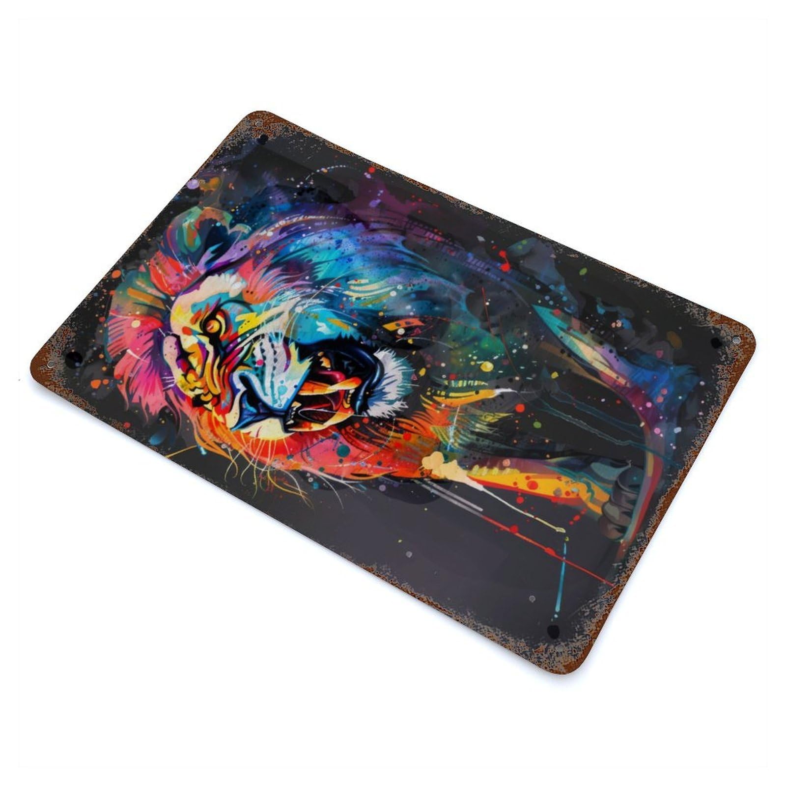 Lion Popart Painting 11.8"x7.9" Vintage Rust Metal Sign, Shabby Chic Decor for Garage, Bar And Workshop Decor