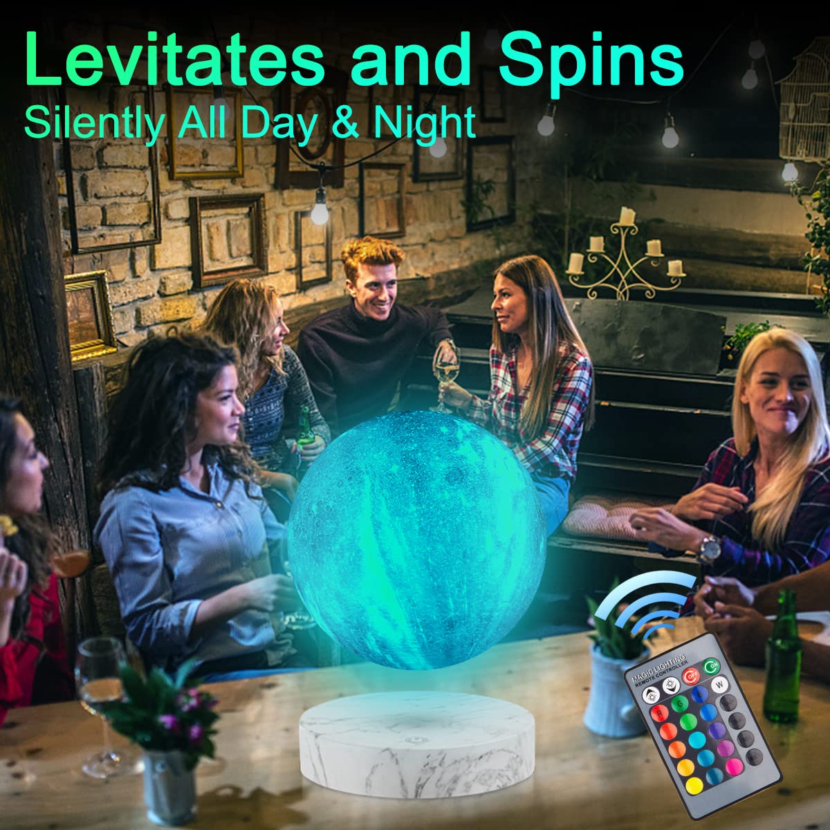 UVEHAS Lampada Luna Galleggiante - Levitazione Galassia Luna Luce Telecomando 16 Colori LED Levitazione Magnetica Filatura 3D Stampa Lunare Luci Notturne Scrivania Lampada Decorativa regali creativi