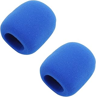Fielect 2 fundas de espuma gruesa tipo bola para micrófono de mano, protección para parabrisas de micrófono, color azul para transmisión KTV