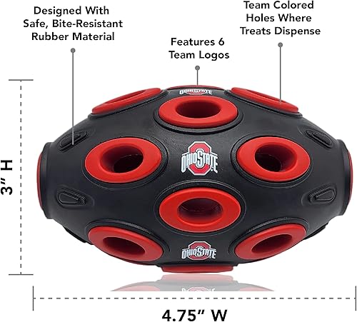 Miniatura 3 de Pets First NCAA Ohio State Buckeyes Football Treat Dispensing Toy for Dogs and Cats, Rubber Ball Dog Toy, Interactive Fun Dog Treat Toy, Natural