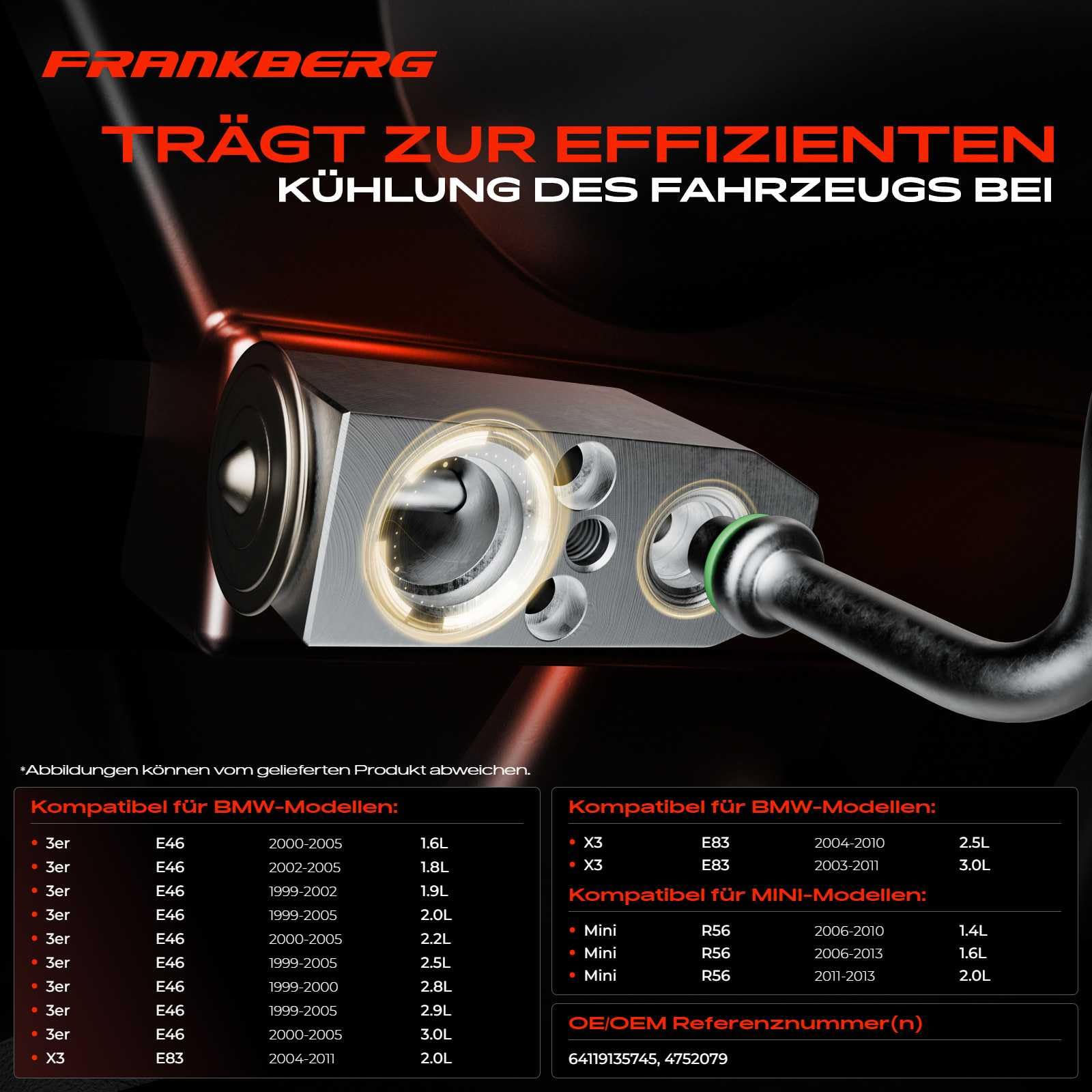 Frankberg Expansionsventil Klimaanlage Kompatibel mit 3er E46 316 318 320 323 325 328 330 1999-2007 M.i.n.i Cooper R55 R60 R61 2004-2016 Replace# 64119135745