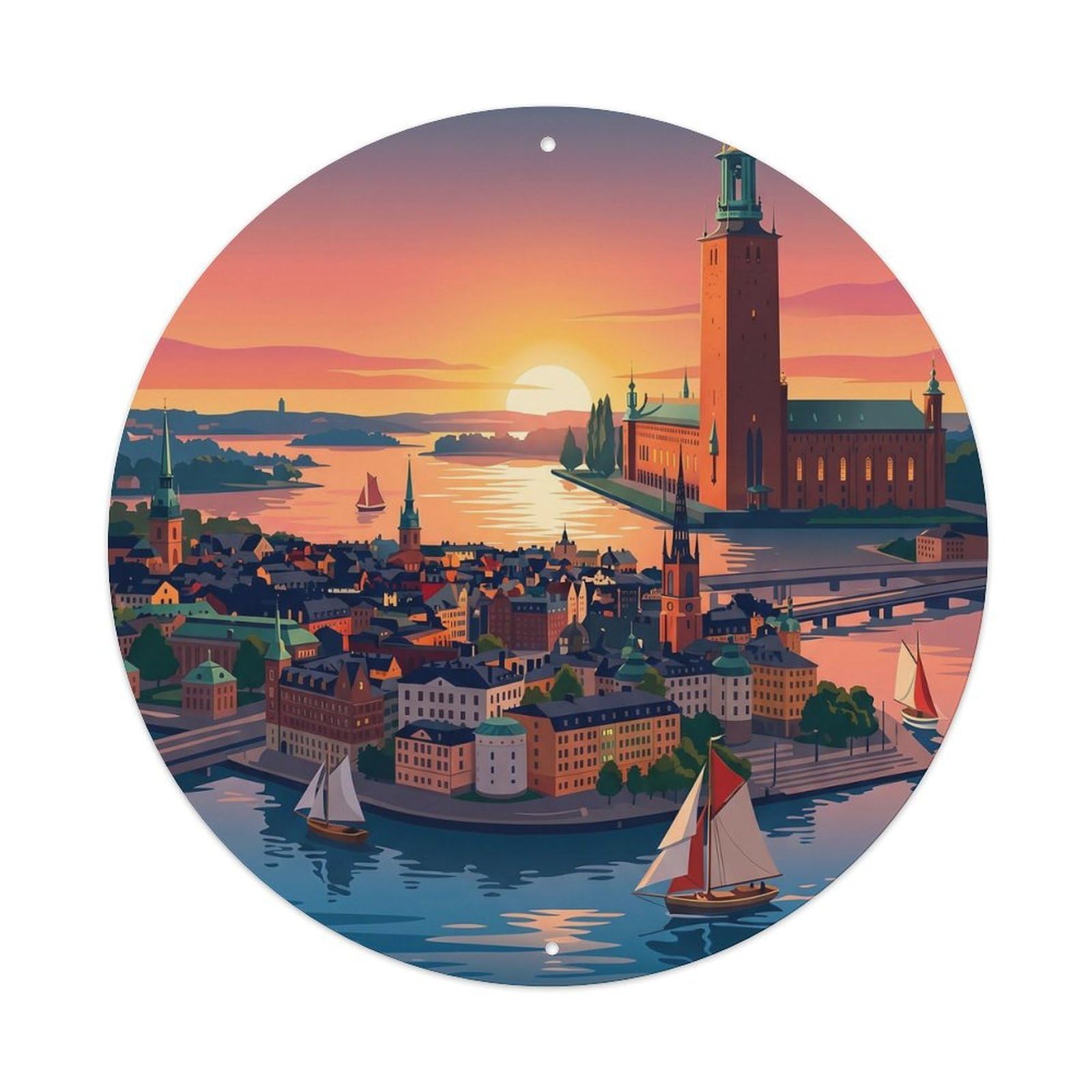 Vintage Travel Stockholm Sweden Sunrise Metal Tin Sign