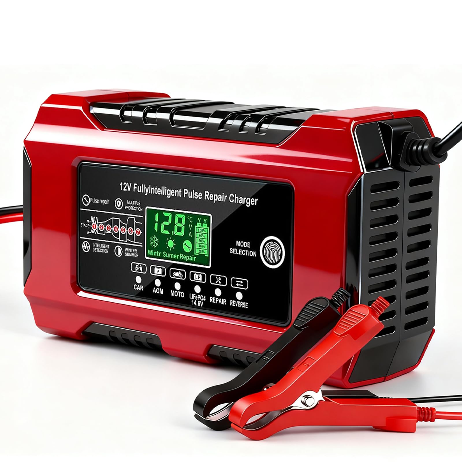 LIGBT Cargador de batería de coche 10 A, 12 V/24 V, cargador de batería inteligente totalmente automático, 7 niveles de carga con pantalla LCD, cargador de batería para coche, camión, moto