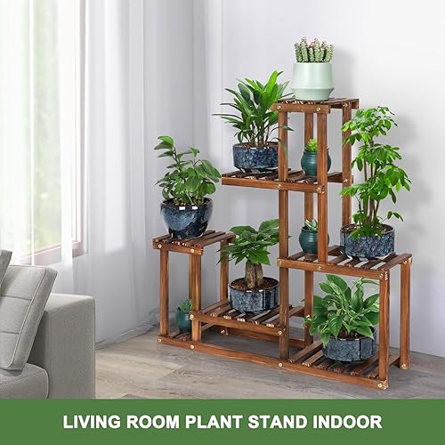 Miniatura 5 de Soporte de madera para plantas para interiores y exteriores, estante de esquina de varios niveles, soporte alto y bajo para flores, para interiores,