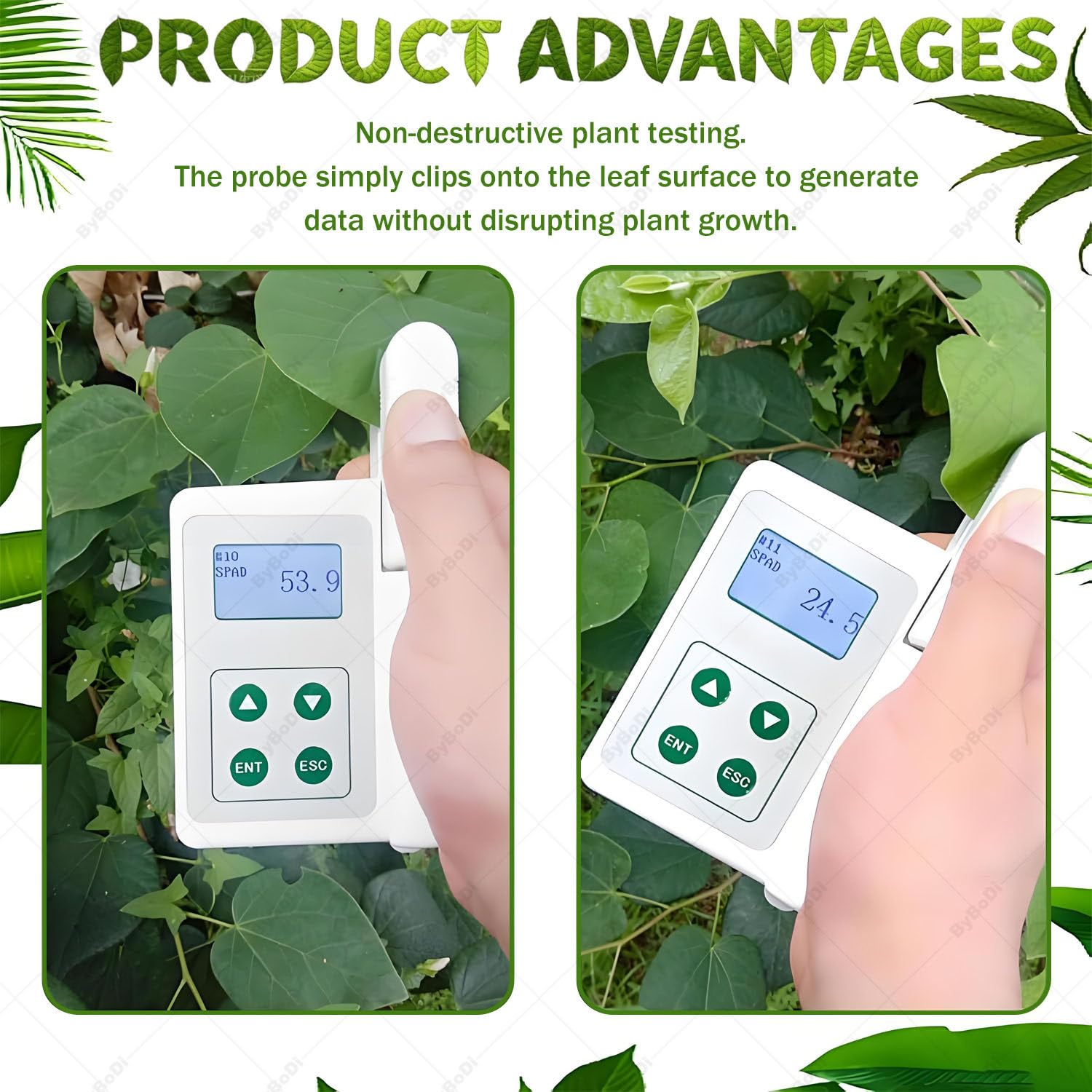 Medidor portátil de clorofila con SPAD y análisis de nitrógeno: A | comprobador portátil de clorofila, nitrógeno, temperatura y humedad, 2000 mAh, exportación de datos USB, para agricultores