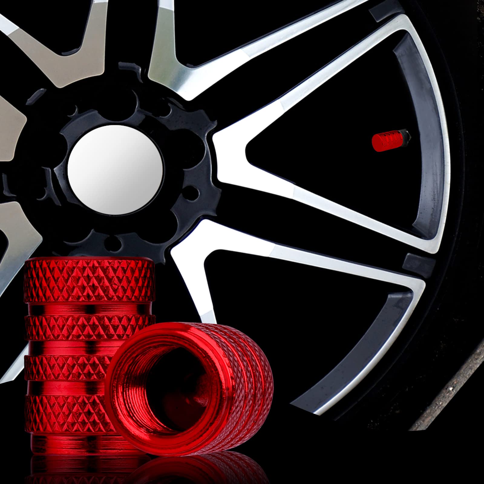 Misuyue Ventieldoppen voor de auto, aluminium ventieldoppen, bandenventieldoppen voor auto's, vrachtwagens, motorfietsen, terreinwagens en fietsen, 4 stuks per verpakking (zwart zilver Misuyue Ventieldoppen voor de auto, aluminium ventieldoppen, bandenventieldoppen voor auto's, vrachtwagens, motorfietsen, terreinwagens en fietsen, 4 stuks per verpakking (zwart zilver