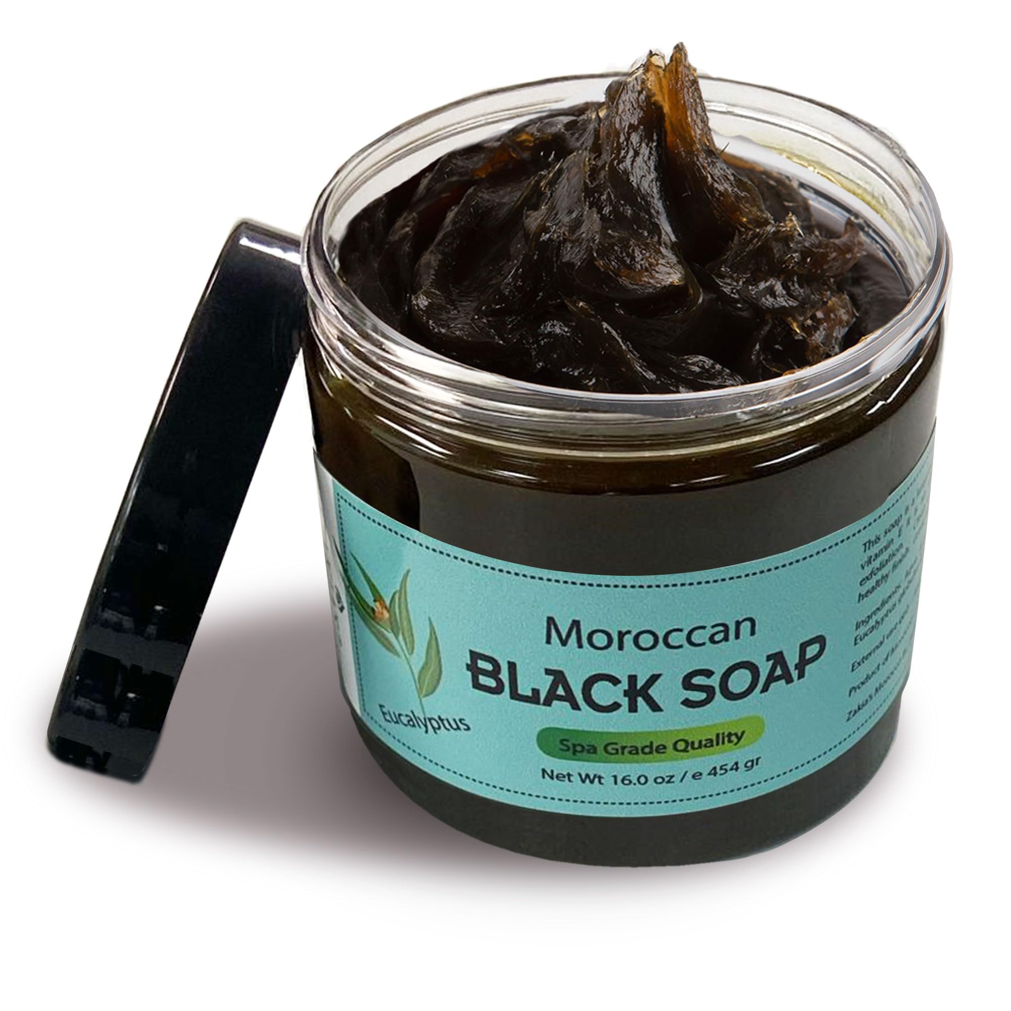 Zakia's MoroccoMoroccan Black Soap (Beldi Olive Soap) Reviving Eucalpytus, 100% natural, Body Scrub, Pure & Natural, Purifying, Cleansing, exfoliating for Hammam Ritual- 16.0 Oz / 552gr, Value Size