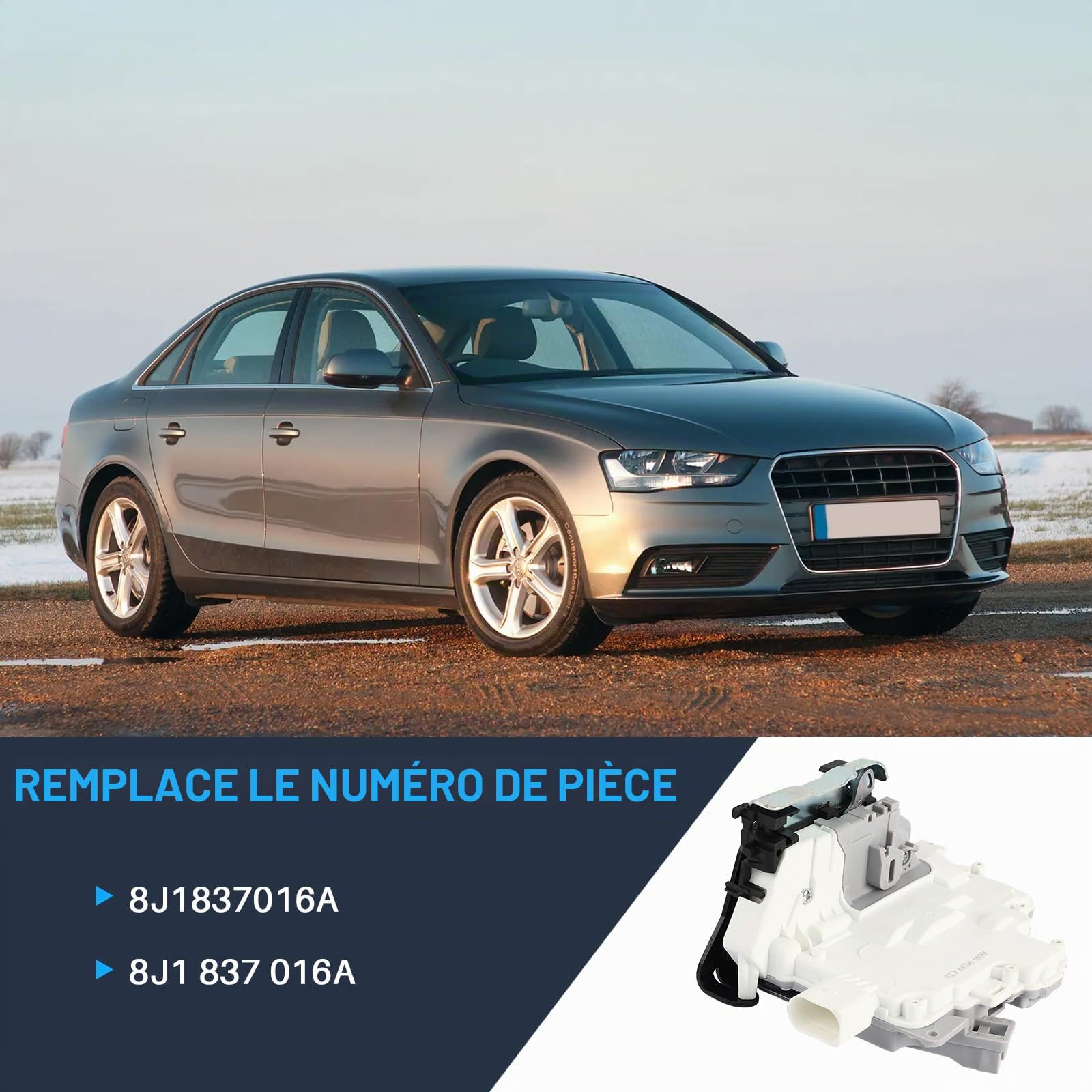 Serrure de porte avant droite Dixhills compatible avec A4 A5 Q3 Q5 Q7 TT remplacement pour 8J1837016A, 8J1 837 016A en acier inoxydable poli de 13 x 16 cm