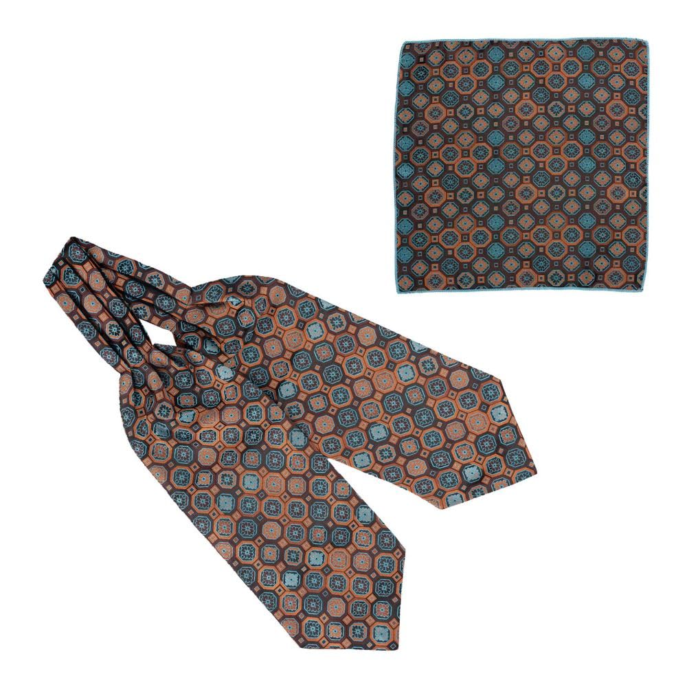 the tie hub Men's Ascot Buzz Blue Floral Cravat Tie and Pocket Square Combo Set-picture-40