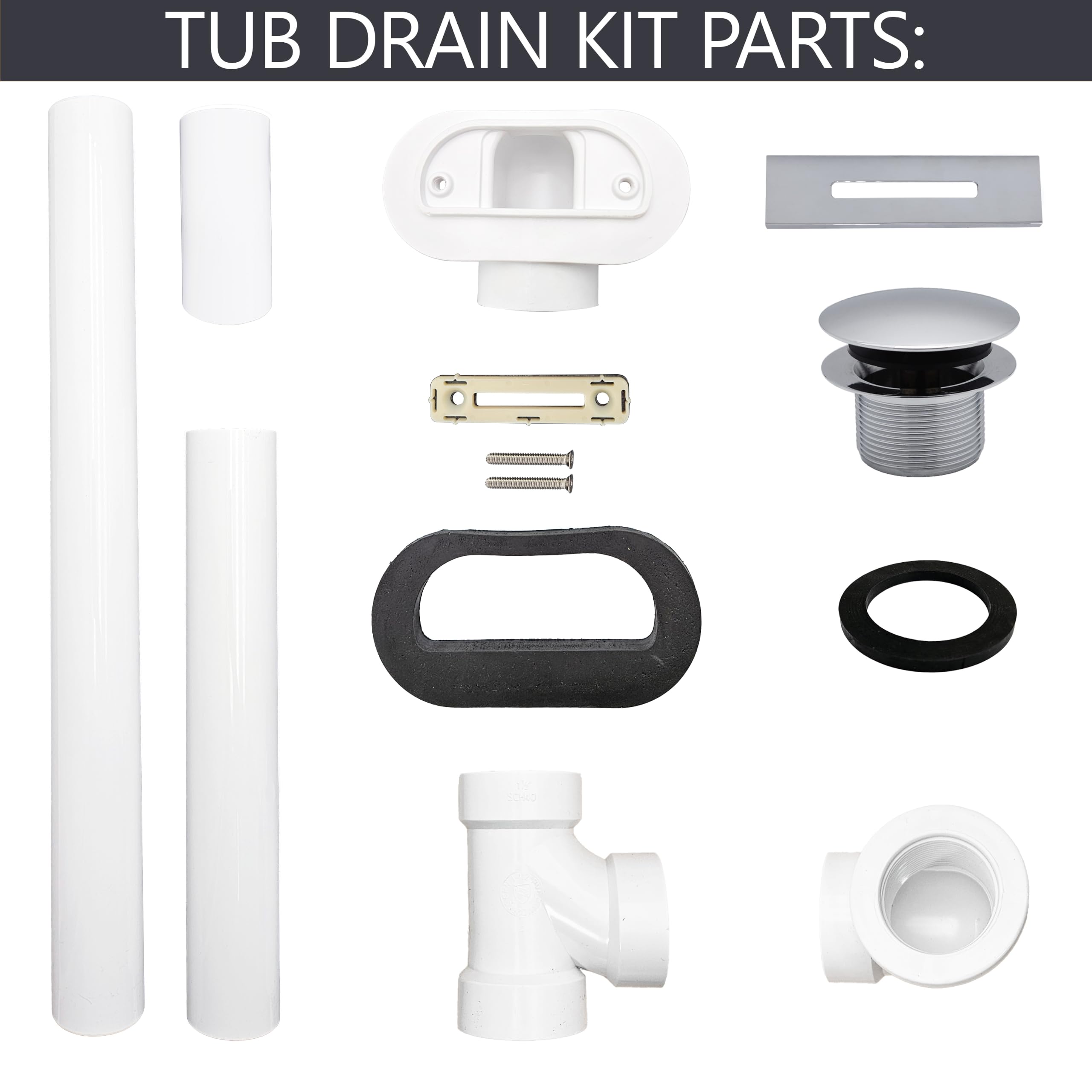 Westbrass A493244LD-26 48,3 cm SCH. 40 PVC-Badeab- und Überlauf-Montage mit Spitzen-Ablaufstopfen und linearer Überlaufblende, verlängertes Wannenablauf-Set, poliertes Chrom
