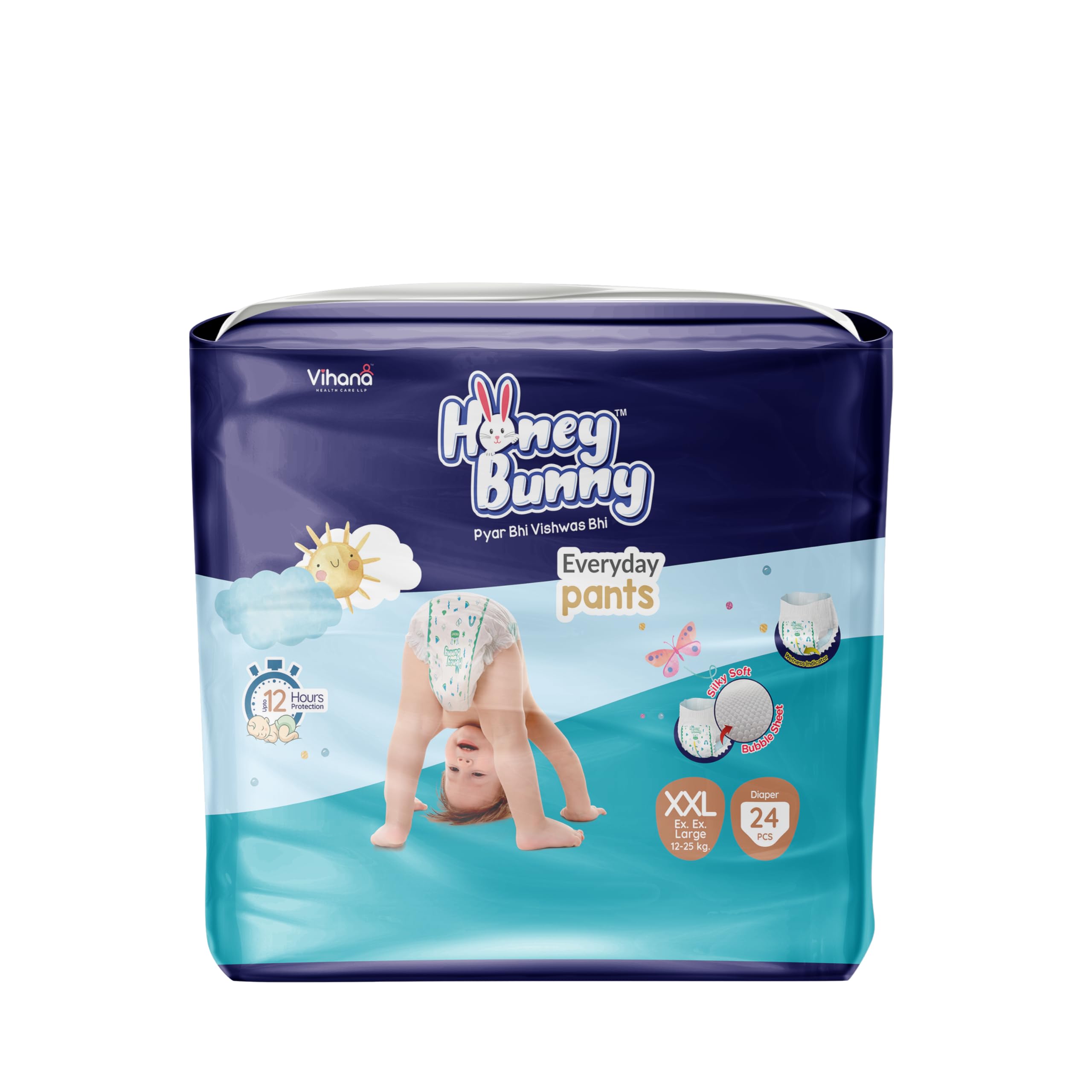 Honey Bunny Everyday Baby Diapers Pants | Extra Extra Large (XXL), 24 Count, 17-25 kg | Silky Soft on Skin | 12 Hours Protection Baby Diaper (B0BRB23B9P) Amazon Price History, Amazon Price Tracker