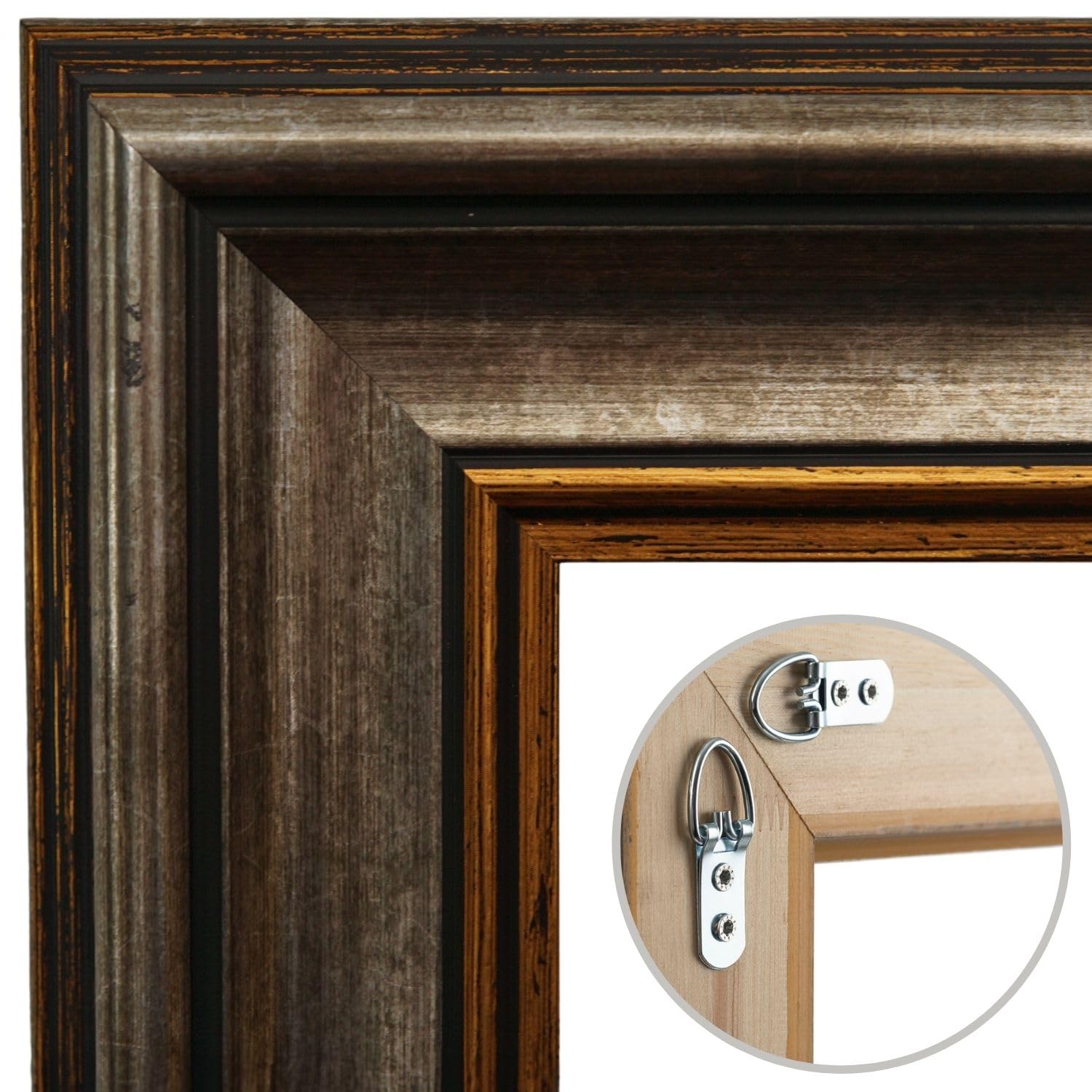 CLAMARO 'RIGA' Bilderrahmen Antik 65x85 Massivholz | Silber Antik Gold | 68 mm breite Shabby Chic Vintage Barock Leiste | Holzrahmen inkl. Acrylglas, Rückwand, Metall Aufhänger