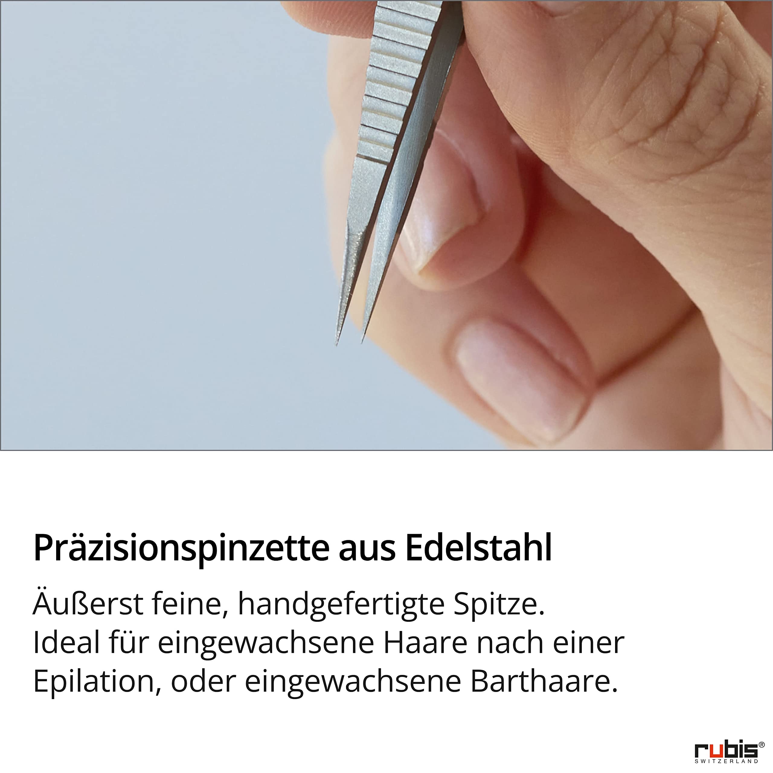 Rubis Splitterpinzette ProGrip - Spitze Pinzette mit geriffeltem Griff, rutschfest - für Splitter und eingewachsene Haare