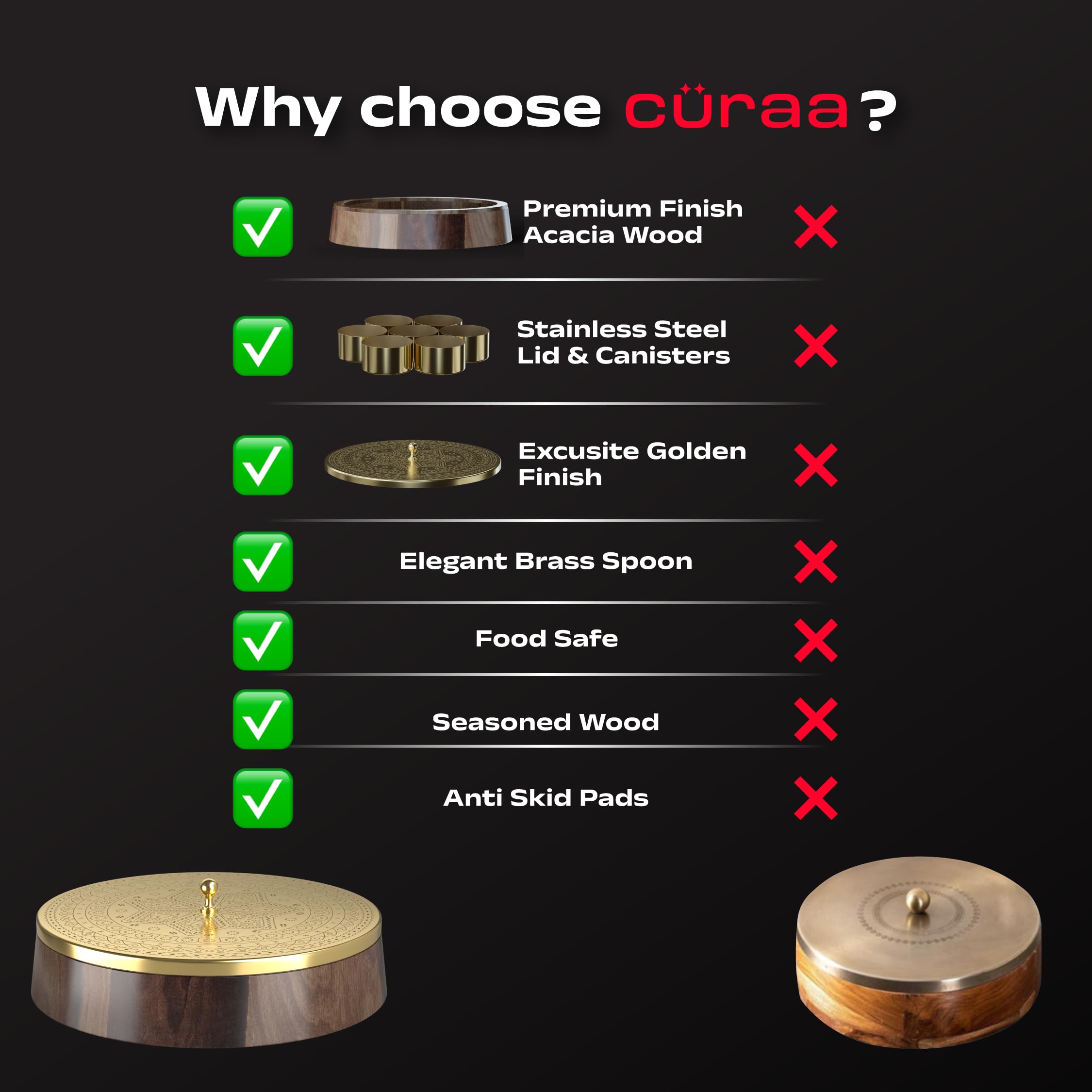 CÜRAA Masala Dani | Acacia Wood Masala Dabba by Chef Sanjyot Keer | Spice Box for Kitchen with 7 Detachable Containers & Spoon | 120ml Each | Gift for Home — Amazon image 4