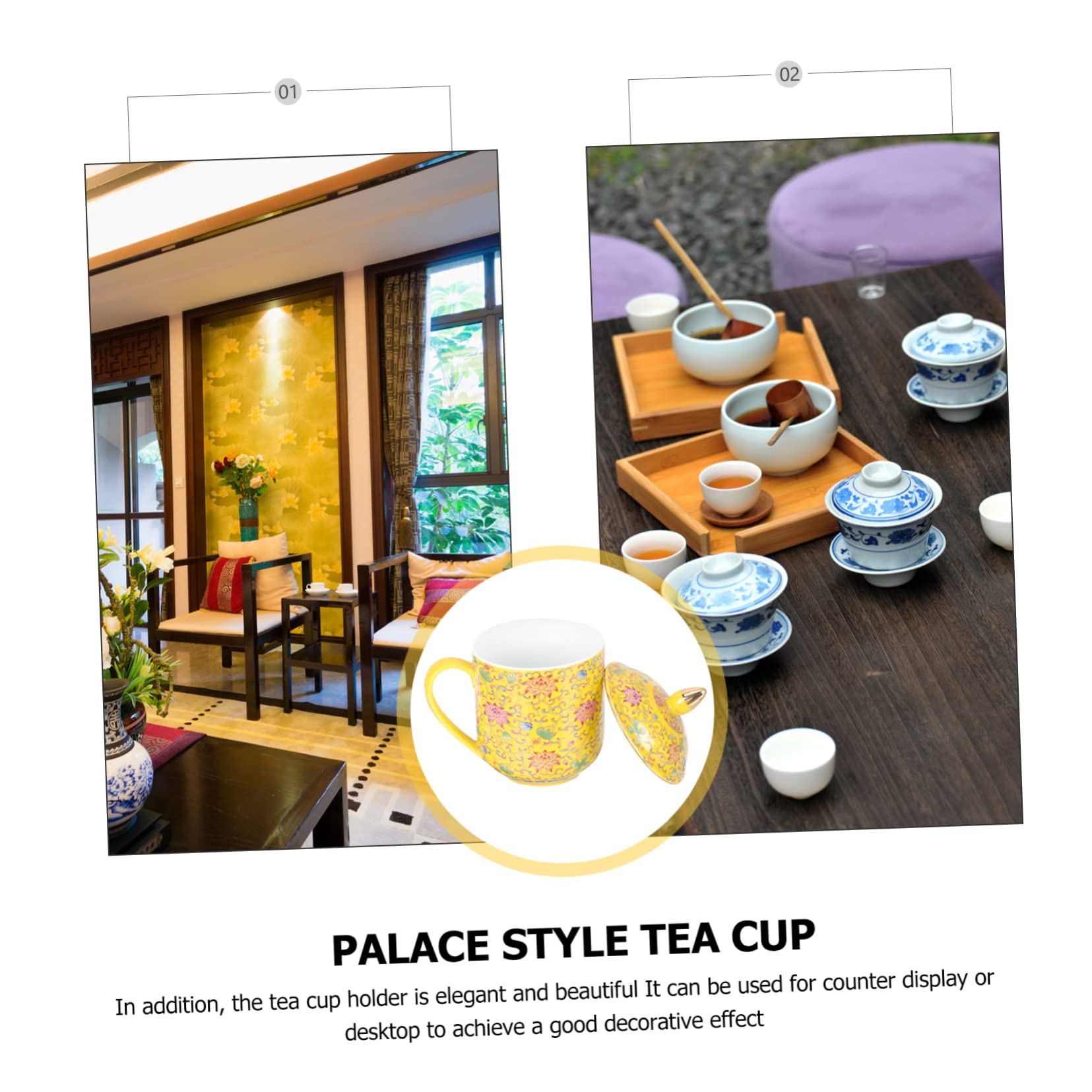 SHOWERORO Keramik Teetasse mit Deckel und Tee Ei Japanischer Teebecher für Teezeremonie Retro Stil Gelb Vielseitig Einsetzbar für Büro und Zuhause