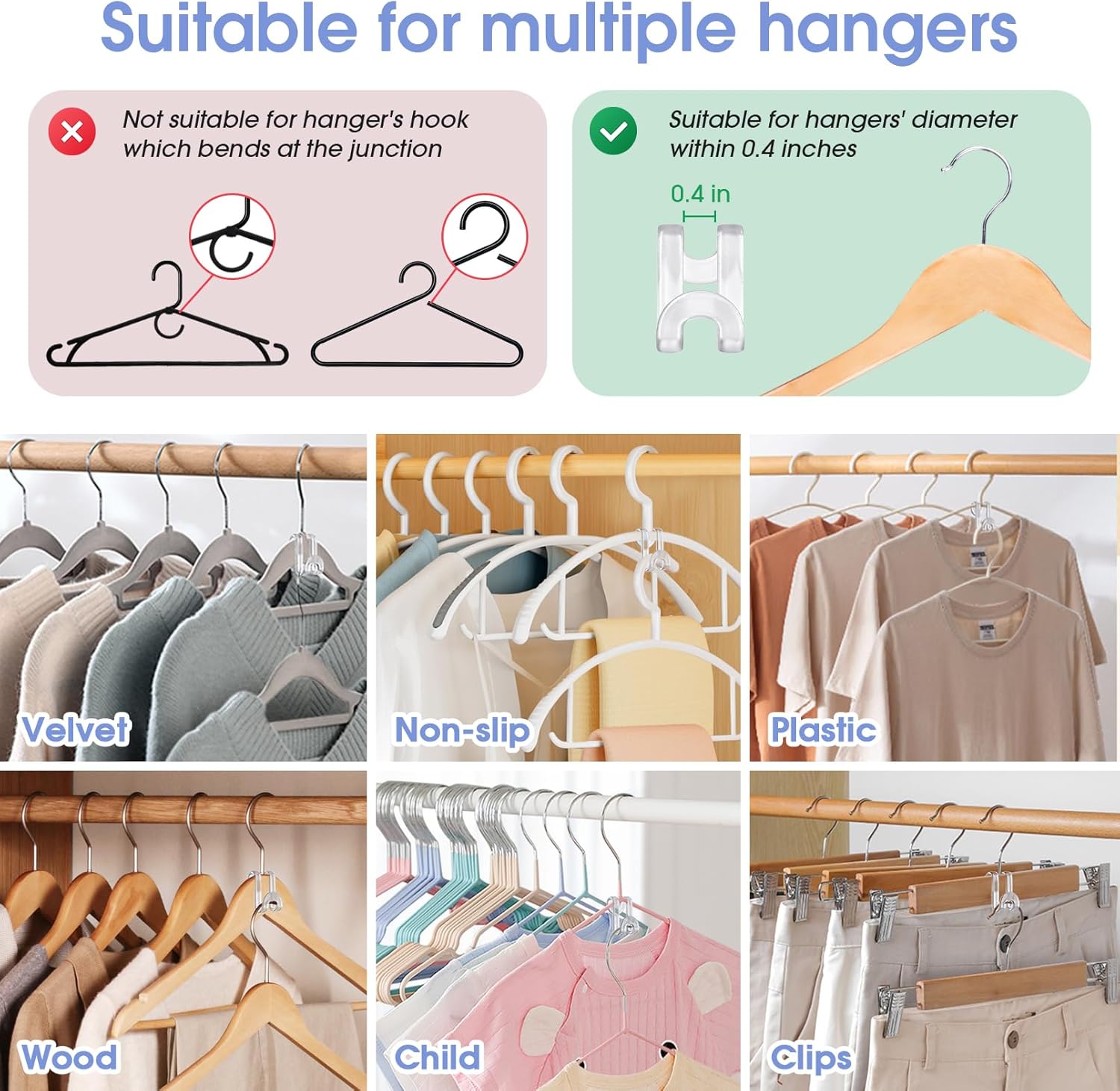 Clothes Hanr Cector Hooks, Plastic Space Saving Heavy Duty Hanr