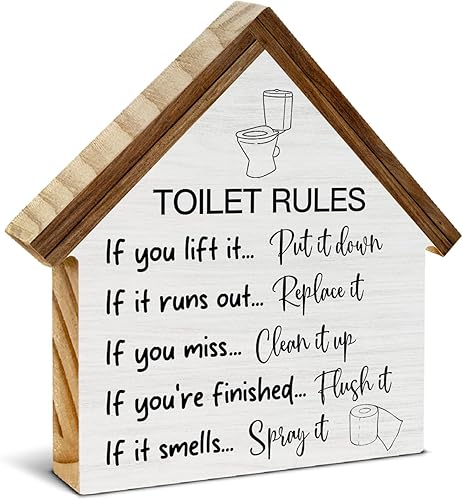 Miniatura 23 de Letrero de baño con texto en inglés "Please Seat Yourself", decoración de baño de casa rústica, bloque de madera en forma de casa para estante de