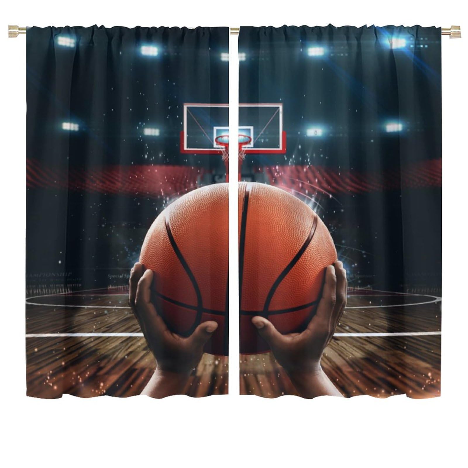 Cool Basketball Sports Blackout Curtains for Living Room,Sports Court Wooden Floor Basketball Shooting Sports Room Darkening Window Curtains with Rod Pocket - 2 Panels 63