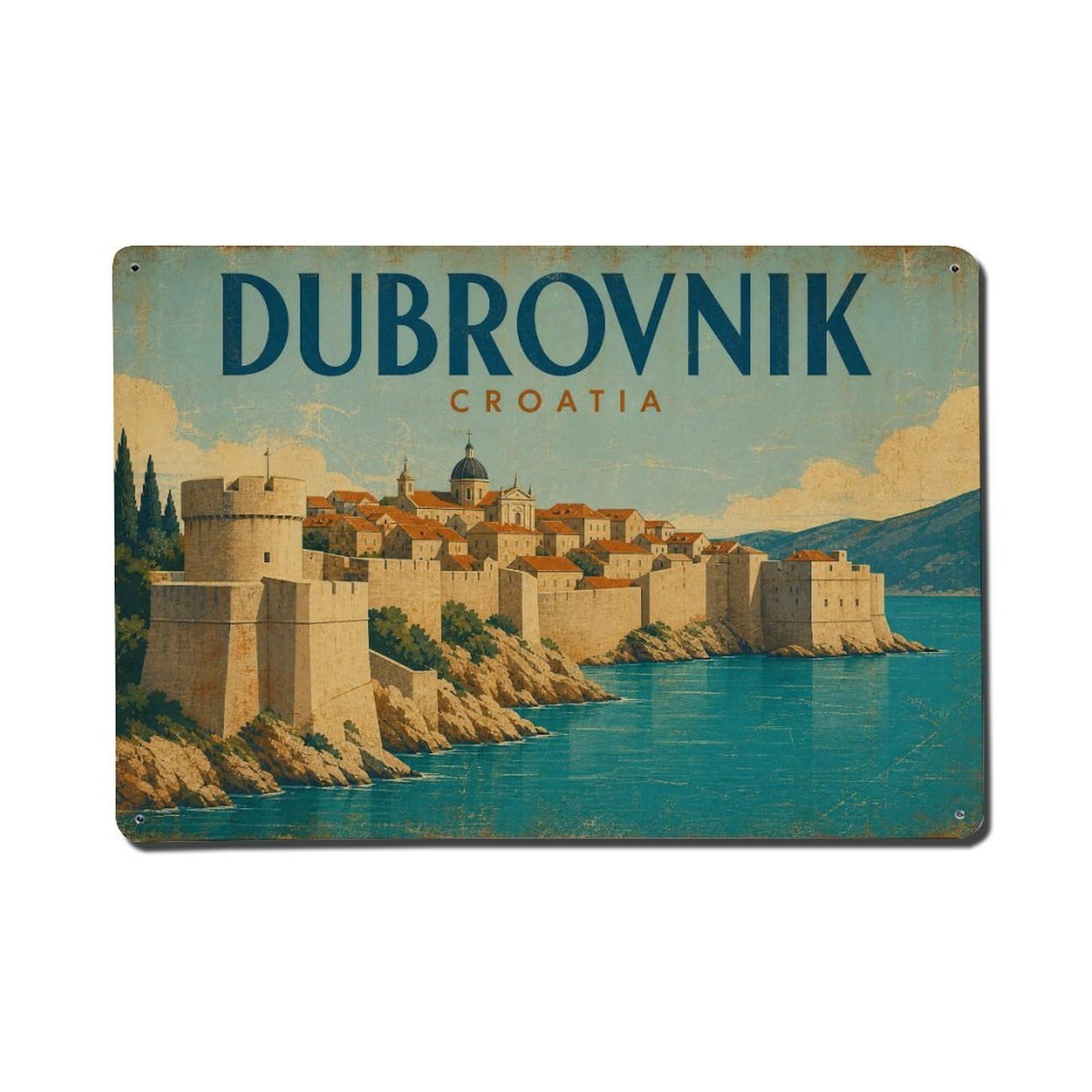 Metal Tin Sign Vintage Travel Croatia Dubrovnik