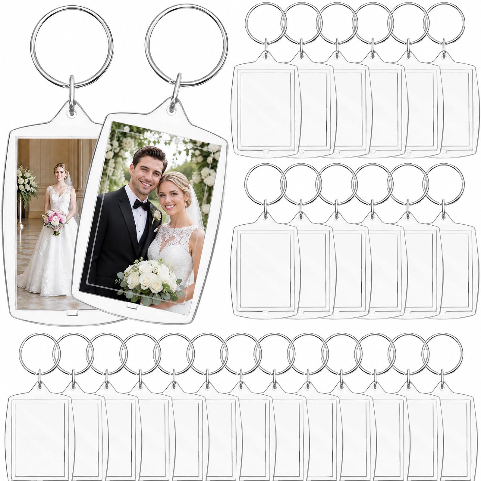 100 Pcs Wedding Clear Photo Keychain Bulk Acrylic Picture Keychains