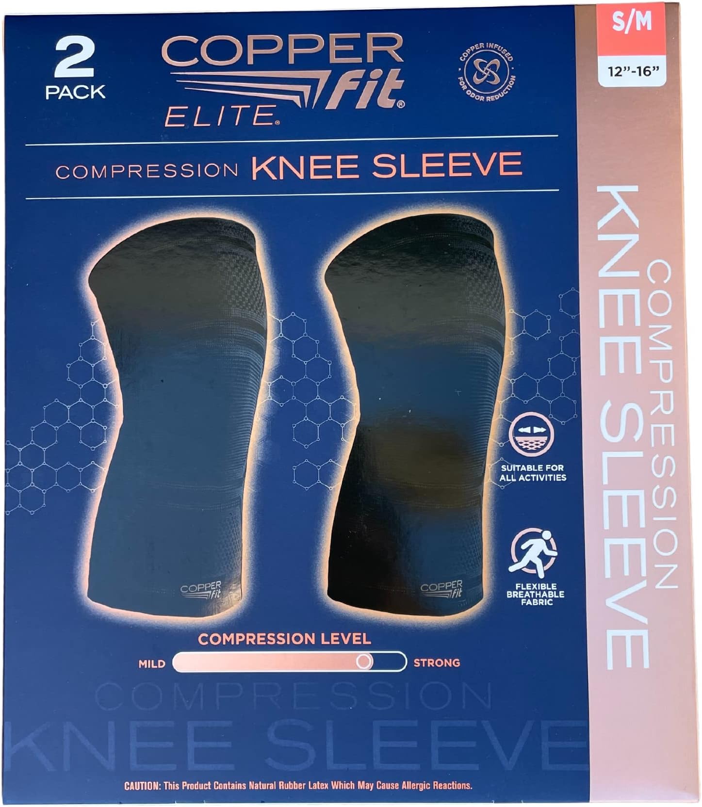 Copper Fit Elite Knee Compression Sleeve Knee Brace 2-Pack, Black (Small/Medium 12"-16")