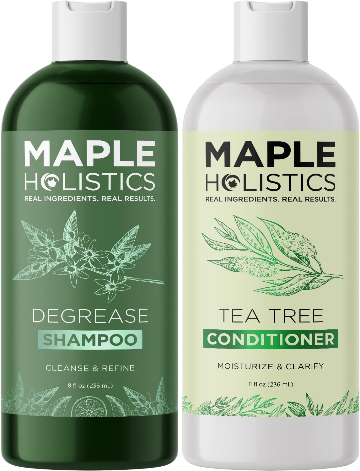 Oily Hair and Scalp Shampoo and Conditioner - Degrease Shampoo and Tea Tree Conditioner for Oily Hair and Scalp for Men and Women - Sulfate Silicone and Paraben Free with Pure Essential Oils 8oz Each