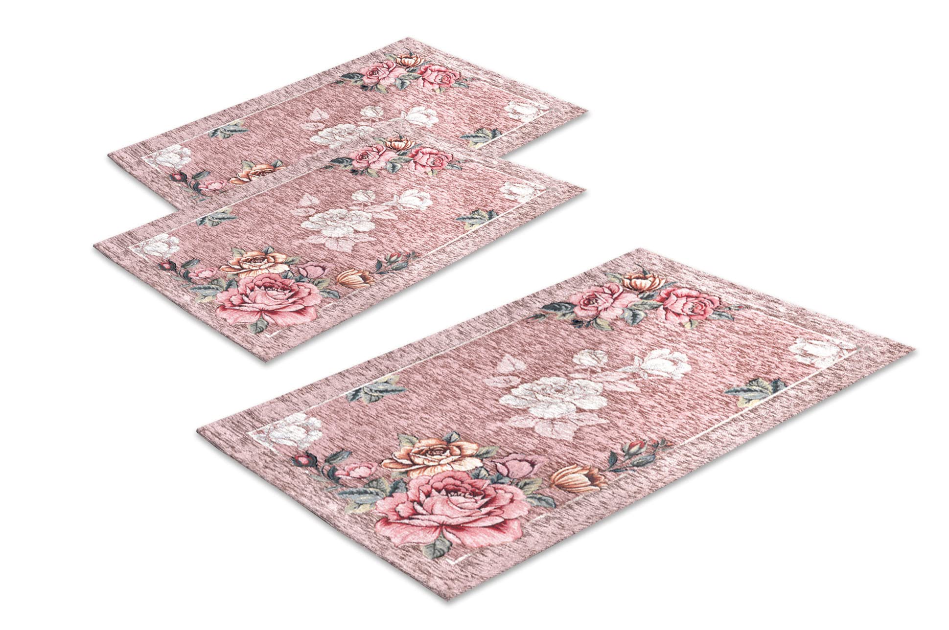 Tris Tappeto Camera scendiletto Stile Classico Shabby Alisia Rose Rosa Made in Italy