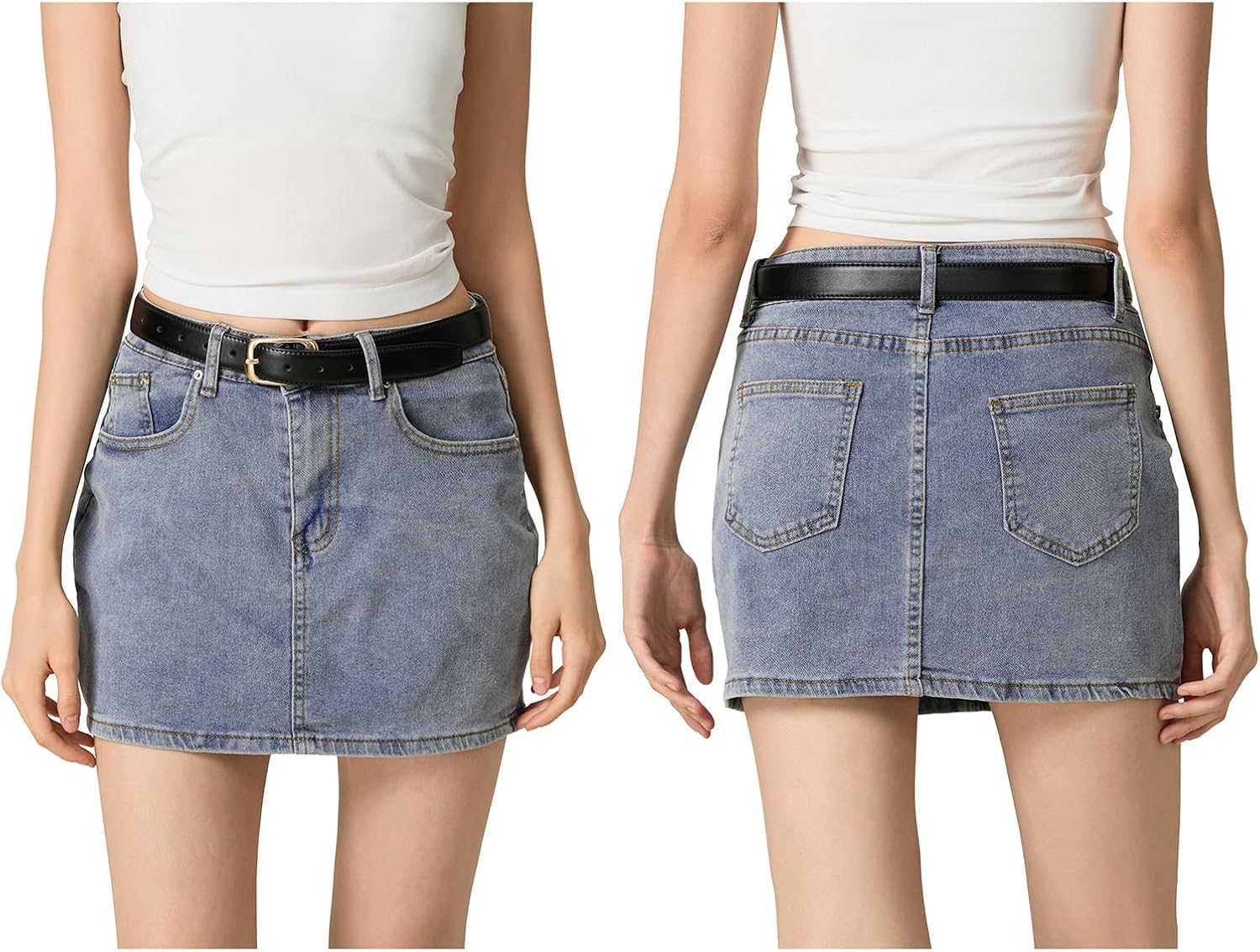 Seyumixi Women Blue Denim Skirt Casual Mini Jean Skirt Stretch Bodycon Low Rise Micro Cargo Skirt with Pockets - Image 5