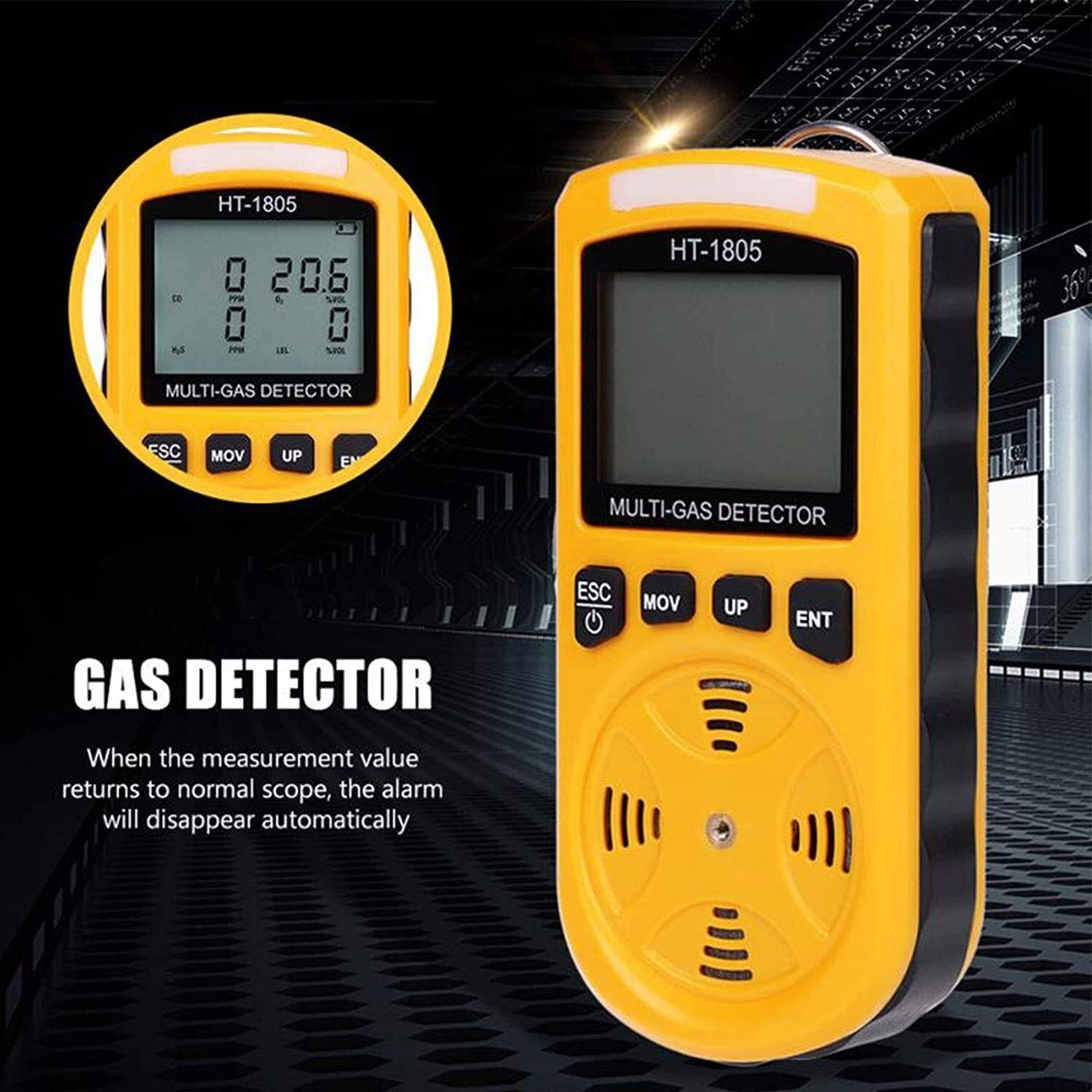 WJJ Detector de Gas Detector de Fugas de Gas-4 en 1 Oxygen O2 H2S Monóxido de Carbono CO Analizador de Gas inflamable Monitor Advertir