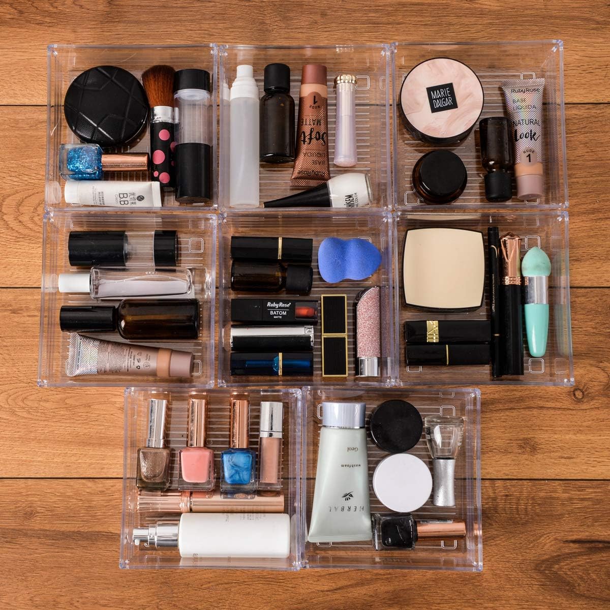 Clear Plastic Drawer Organizer Tray for Vanity Cabinet (6"×6"×2"，Set of 8),Storage Tray for Makeup, Kitchen Utensils, Jewelries, and Gadgets… image 3