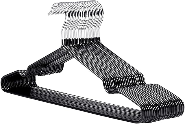 1Above 25x Premium Rubber Coated Metal Hangers - Heavy Duty - Space Saving Organiser Clothes Hangers For Wardrobes Coat Rack Rails Thin and Non-Slip Chrome and Black (1)