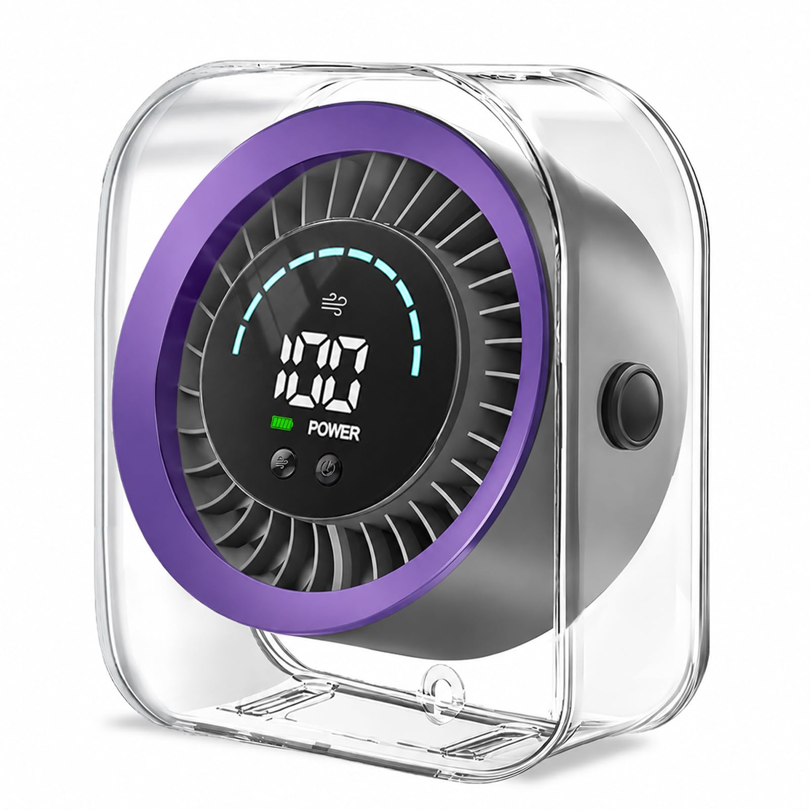 Ventilatore da tavolo ricaricabile tramite USB, ventilatore da tavolo silenzioso con 100 velocità, ventola di raffreddamento turbo, display digitale HD, montaggio a parete e scrivania, regolabile a