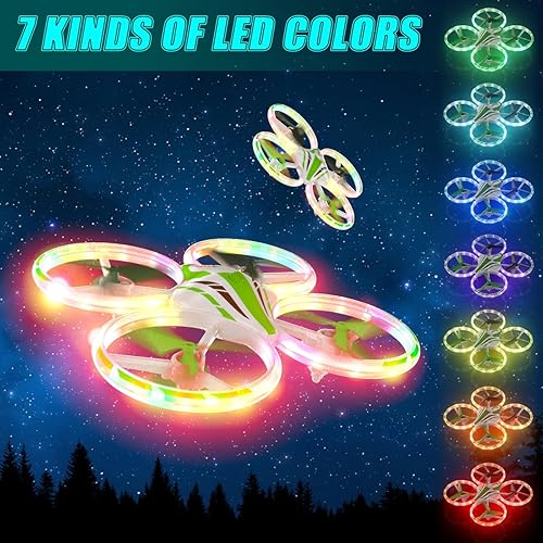 Miniatura 3 de NXONE Dron para niños y principiantes, mini helicóptero RC Quadcopter Drone con 7 luces LED de color, retención de altitud, modo sin cabeza, con