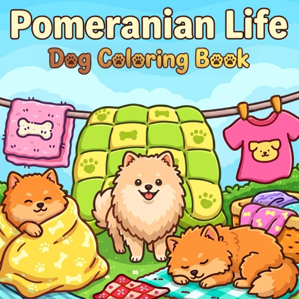 Pomeranian Life Dog Coloring Book: 50page Cute & Fluffy Pomeranian Puppy Coloring Pages for Kids, Teens, and Adults | Fun and Relaxing Pom Dog pages to color
