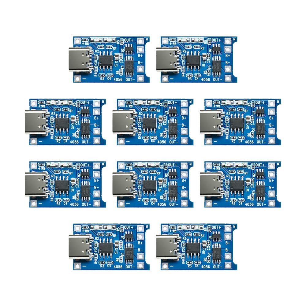 Diymore 10PCS TP4056 Type-C USB 5V 1A 18650 Lithium Battery Charger Module Charging Board with Dual Protection Functions
