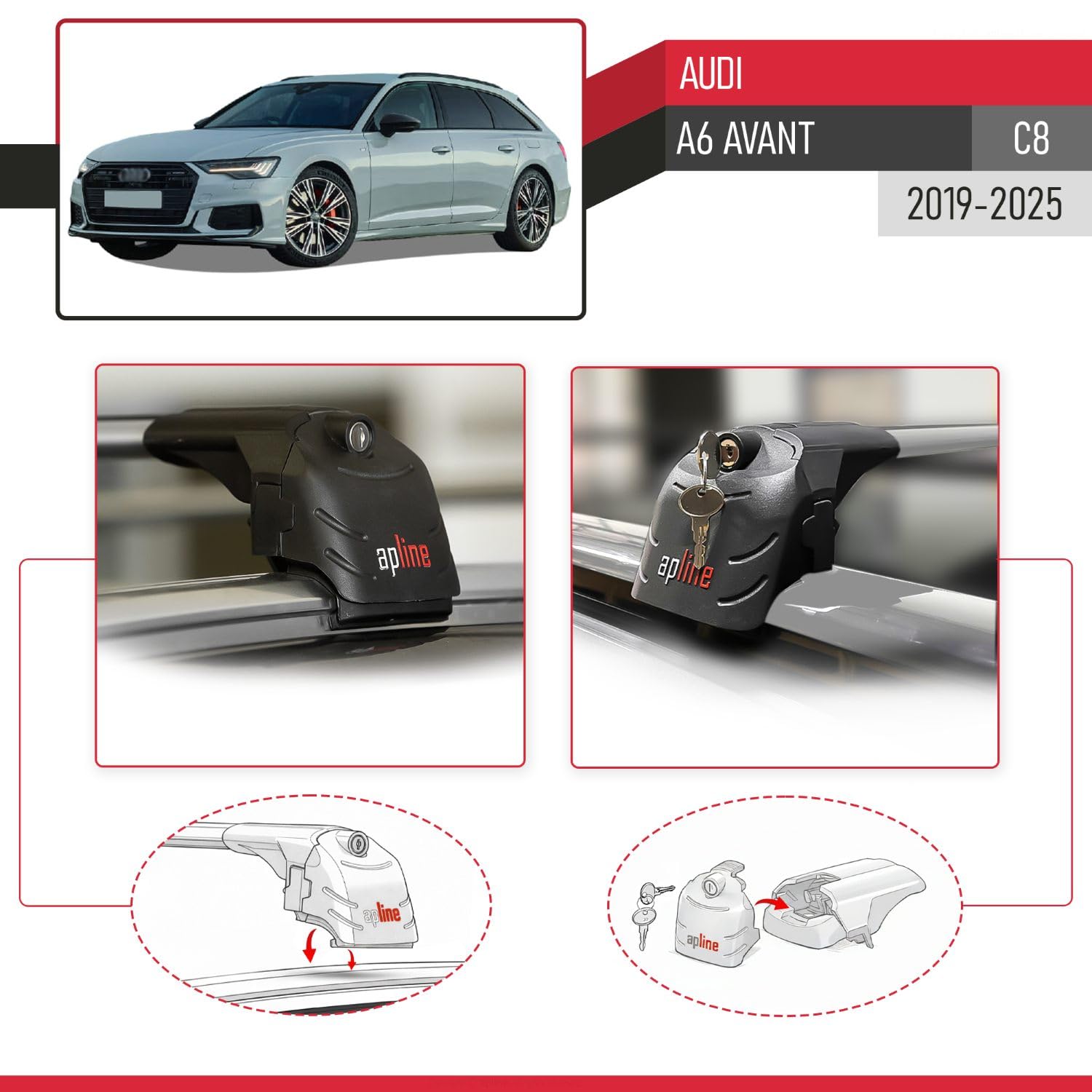 Compatible con Compatibile con Audi A6 (C8) Avant 2019-2025 Ace-2 Modelo Barras de Techo Auto Portaequipajes Barras Transversales Gris Aluminio Barras