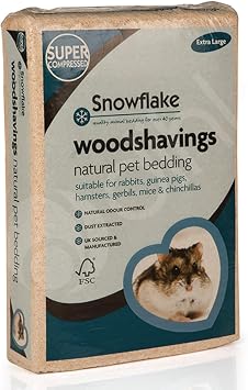 Snowflake 7KG Small Animal Wood Shavings Natural Pet Bedding - Extra Large | Dust Extracted Premium Pet Bed Substrate, Odour Control, For Rabbit, Hamster, Gerbil, Guinea Pig, Mouse, FSC Approved