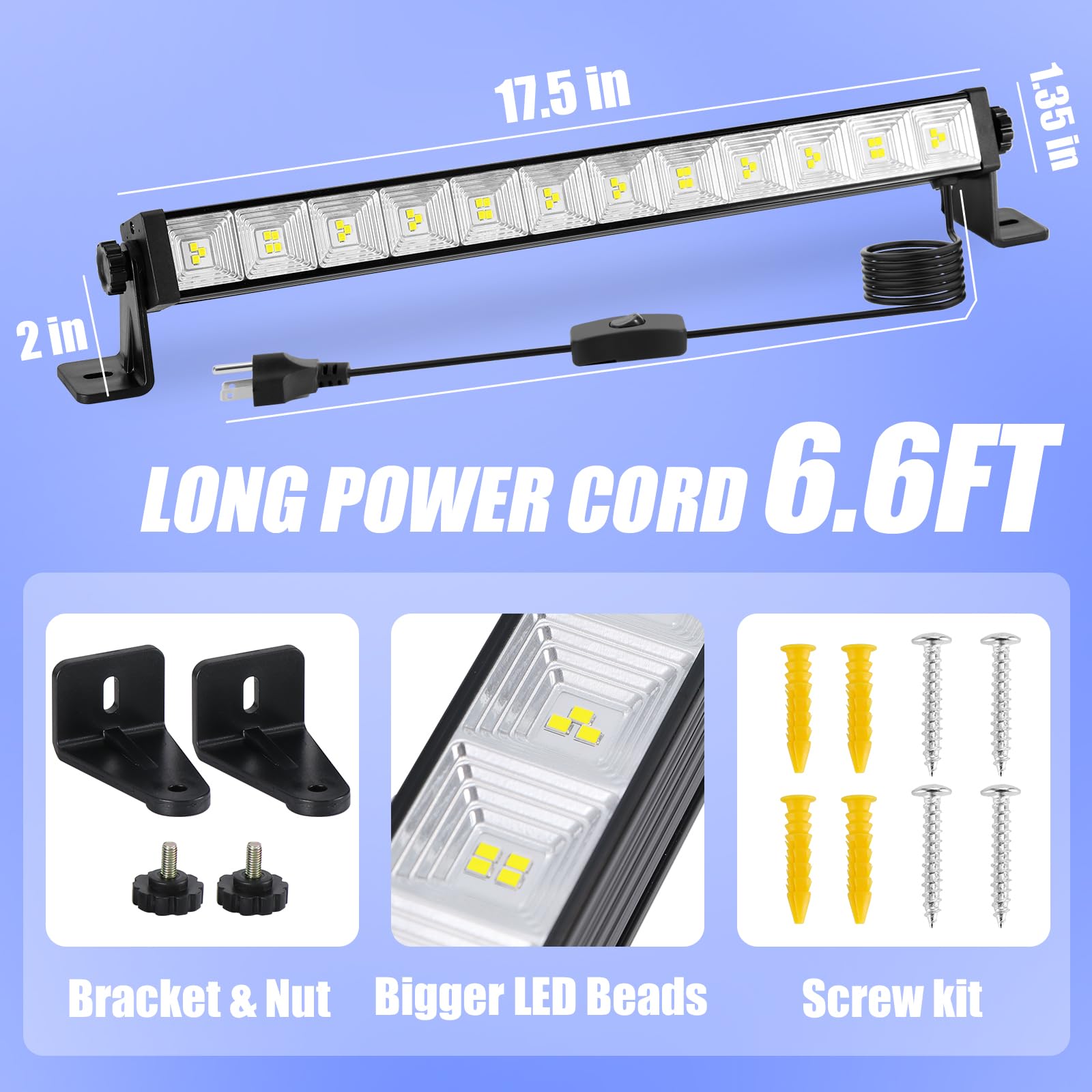 40W LED Shop Lights 4800LM 6500K Shop Light Bar with 6 6ft Cord Plug Switch Daylight White Work — view 4