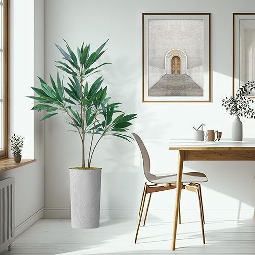 Miniatura 6 de Árbol artificial en macetero con efecto de mármol blanco, árbol de dracaena falso de seda para decoración del hogar en interiores y exteriores,