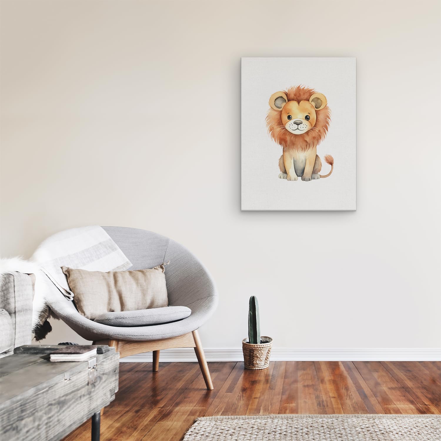 Artaza Tableau Décoration Murale Lion - 60x80 cm - Peinture Chambre Enfant - Impression Sur Toile Aquarelle - Deco Murale Bebe