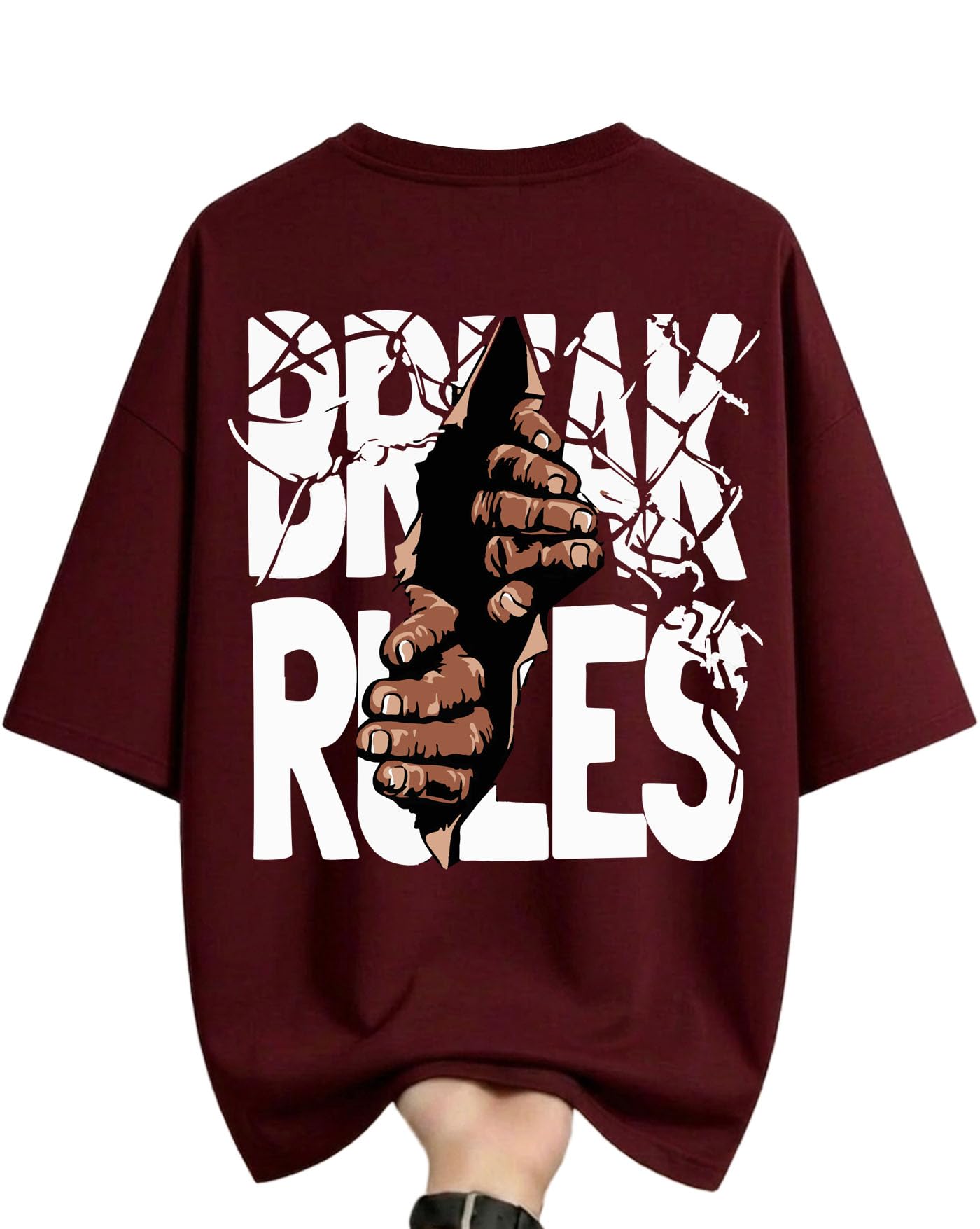 Men's Oversized Printed T-Shirt | “Break Rules” Typography Design | Round Neck | Half Sleeves | Casual Wear-image-13