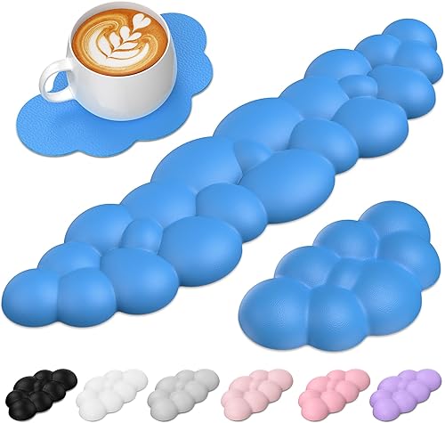 Miniatura 12 de TECKNET Cloud - Juego de reposamuñecas para teclado, reposamuñecas Cloud con base antideslizante, almohadilla de muñeca de piel sintética